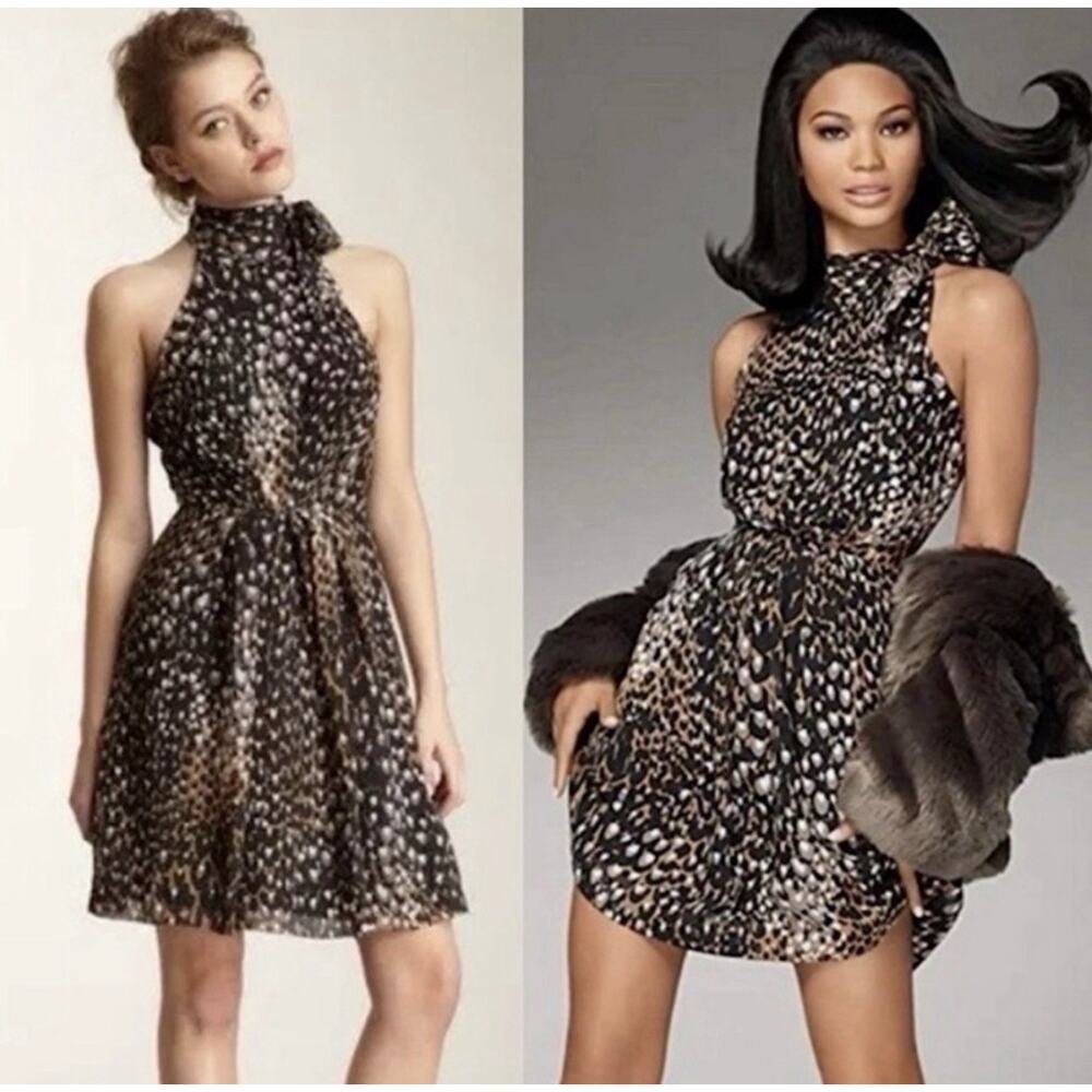 Trina Turk Madame Blanche Dress Silk Leopard Print Halter Tie Sz 8